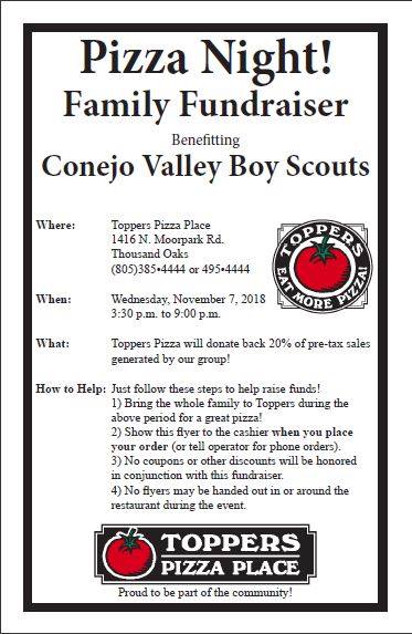 Read more about the article Pop Over to Toppers Pizza Tonight to Support Conejo Valley Scouts